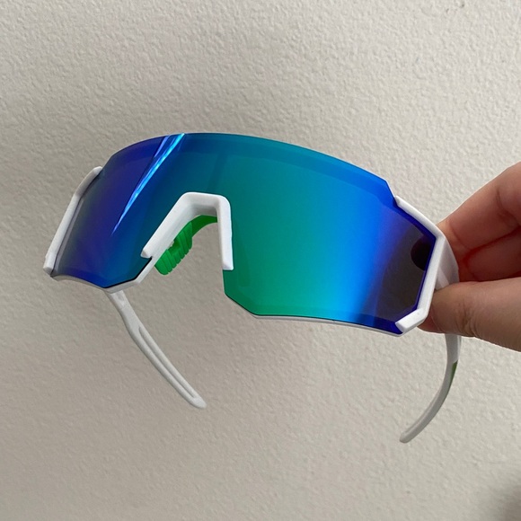 Accessories - White Sports Sunglasses with Blue-Green Mirror Lens